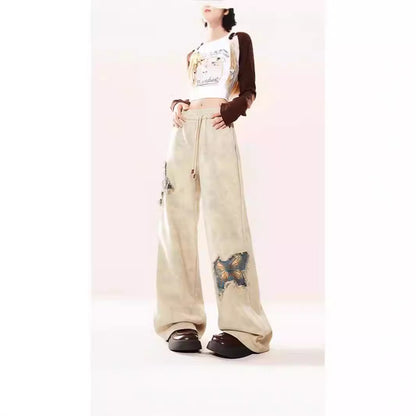 Butterfly Raw Embroidery Wide Leg Trousers