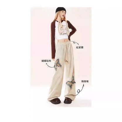 Butterfly Raw Embroidery Wide Leg Trousers