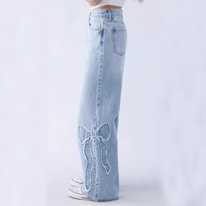 Embroidered Side Frayed Butterfly Jeans