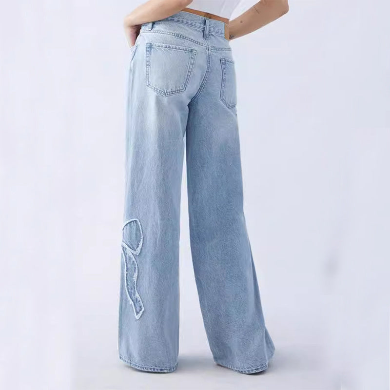 Embroidered Side Frayed Butterfly Jeans