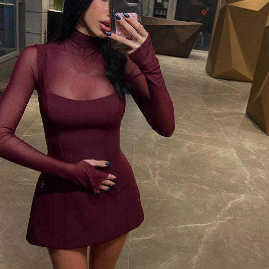 Square Collar Mesh Dress