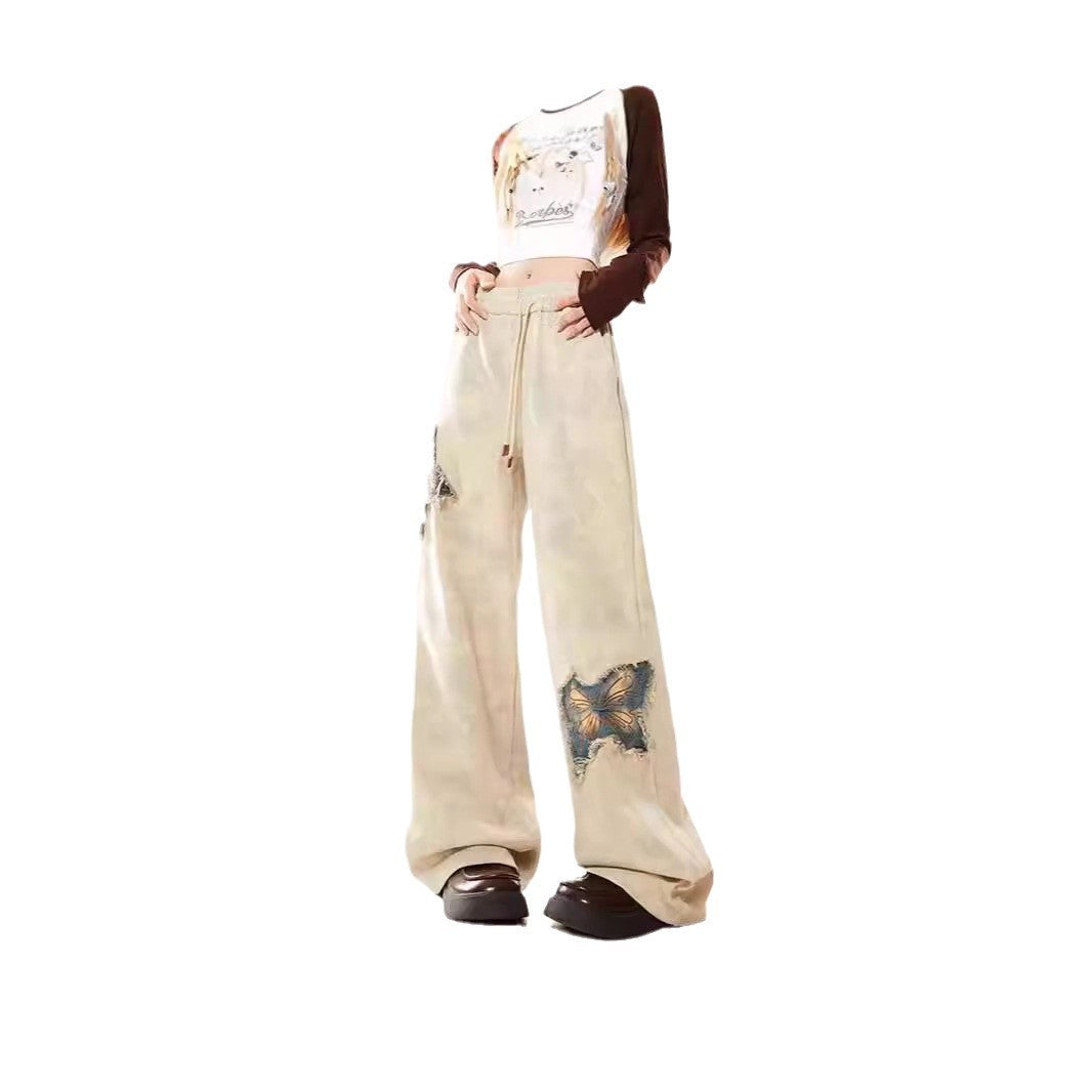 Butterfly Raw Embroidery Wide Leg Trousers