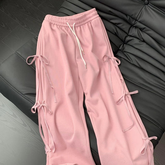 Vintage Bow Lace Up Straight Sweatpants