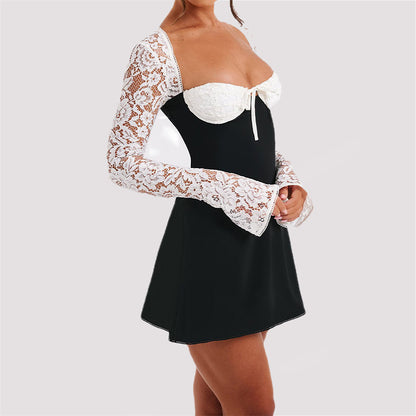 Corset Lace Long Sleeve Backless Dress