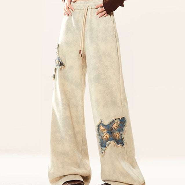 Butterfly Raw Embroidery Wide Leg Trousers